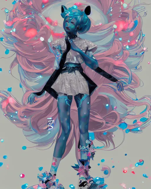 Image similar to james jean isolated vinyl figure harajuku magical girl character design, figure photography, dynamic pose, holographic undertones, glitter accents on figure, anime stylized, sharp focus, accurate fictional proportions, high delicate defined details, ethereal lighting