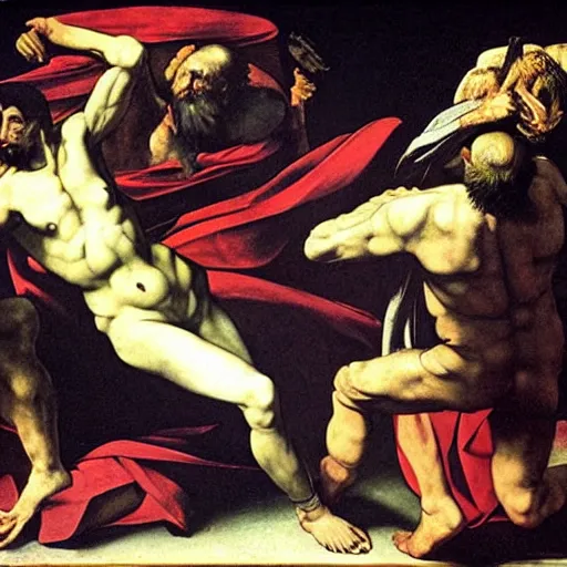 Prompt: the end of man apocalypse by caravaggio