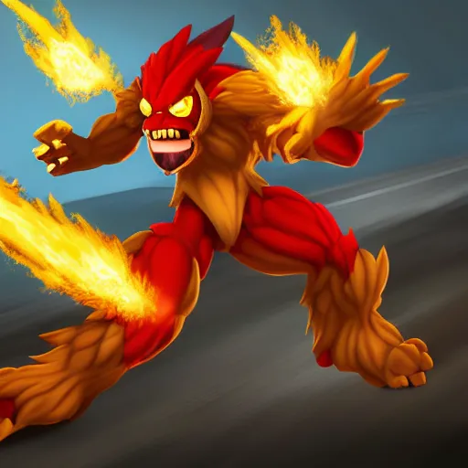 Prompt: epic battle art of infernape, trending on artstation