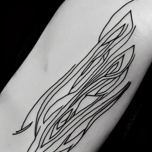 Image similar to tattoo sketch of a ocean, on a yellow paper, ornamental, line art, minimalism, tatto for leg