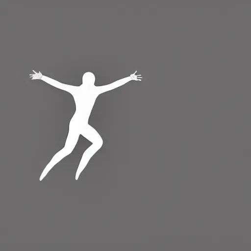 Image similar to a simple white human figure jumping, casting a soft shadow behind a light background, minimalistic art, beautiful, textured, baroque elements, trending on artstation, minimalism