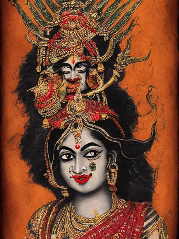 Image similar to portrait of Hindu Goddess Kali, ww1 photo, grainy, high detail, high resolution,
