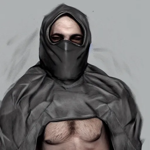 Prompt: Hot pigeons, grey skin, tattoos, wearing leather and cuddling in shroud and mask concept art