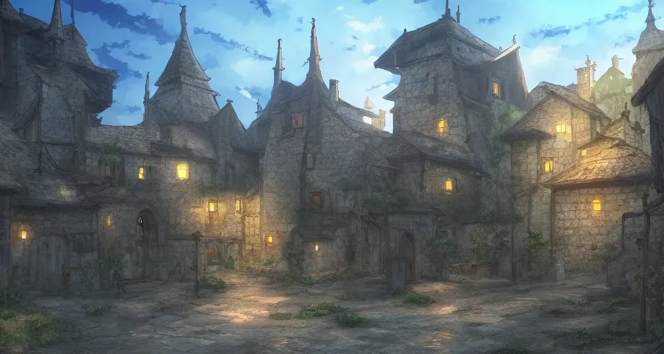 Image similar to Makoto Shinkai inspired medieval village