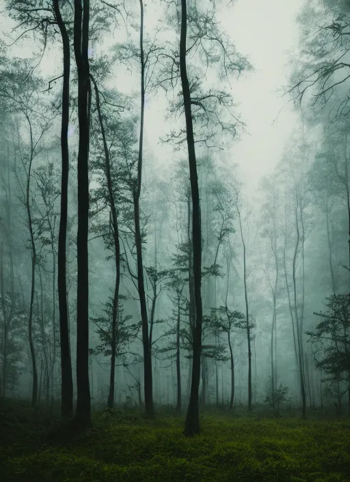 Prompt: a picture of a forest with a sky background, a detailed matte painting by elsa bleda, featured on unsplash, tonalism, soft mist, mist, made of mist