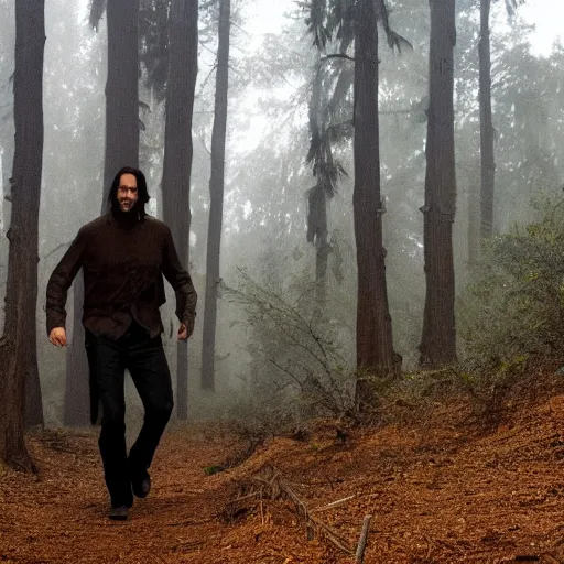 Prompt: Keanu reeves in The woods foggy but clear image 4k detailed