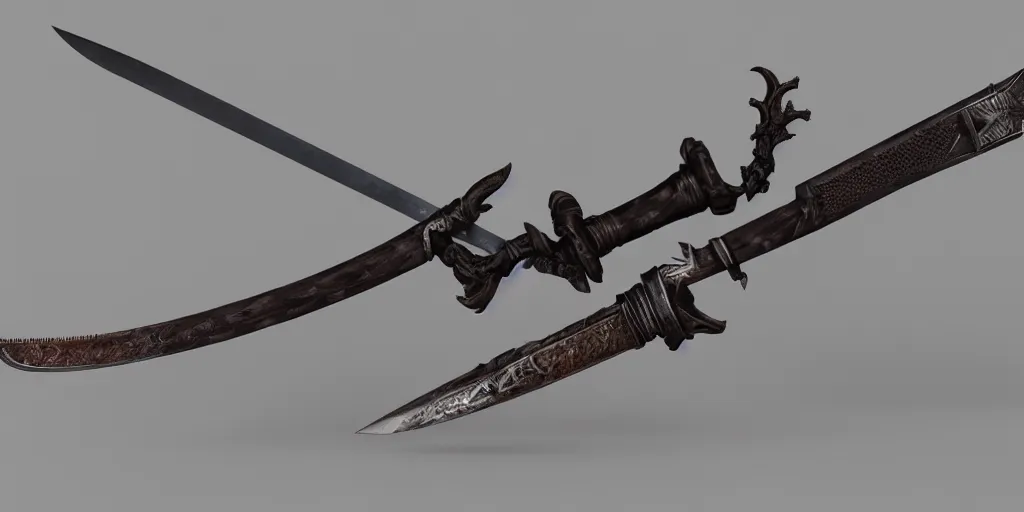 Image similar to sword design, shortsword, substance designer, weapon design, wood, steel, material, trending on artstation, game art, cgsociety, art by gerald brom, greg rutkowski and artgerm and james jean and zdzisław beksinski, 8 k, unreal engine, c 4 d