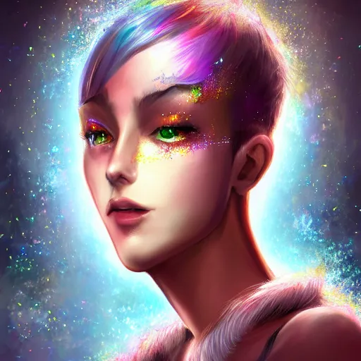 Image similar to digital 2 d, fantasy, illustration, fan art, digital art, digital painting, semi realism, semi realistic, portrait, glitter, crystal, glitters, ranni, fromsoftware, eldenring, fanart, iridescent, holographic, artstation