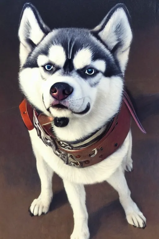 Image similar to a portrait painting of a husky in cowboy costume in the style of anime, a fistful of dollars, per un pugno di dollari