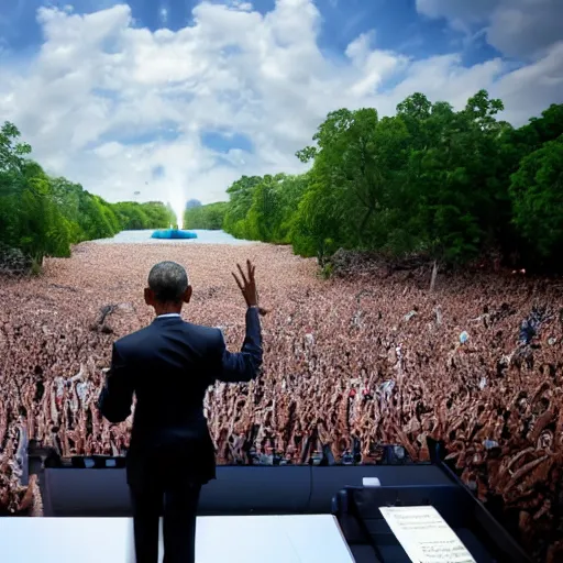 Image similar to Barack Obama conducting a symphony, 4K resolution