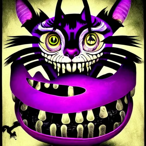 Image similar to graphic illustration, creative design, alice cooper as cheshire cat, biopunk, francis bacon, highly detailed, hunter s thompson, concept art