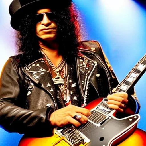 Image similar to A very cool picture of Slash from Guns n’ Roses playing guitar on his Les Paul