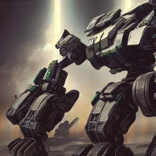 Image similar to mechwarrior mech, futuristic, robotic, concept art, detailed