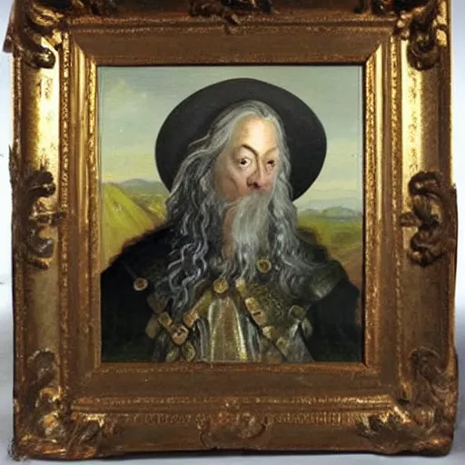 Prompt: 18th century oil painting of theoden king of rohan wearing sombrero realistic