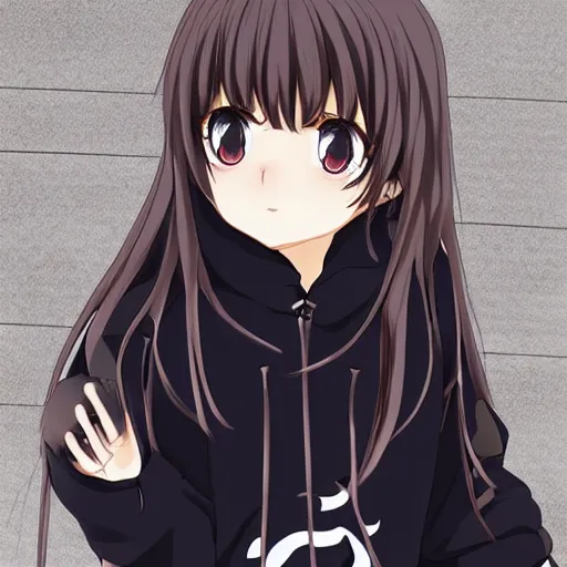 Prompt: anime manga menhera chan boymoder black hoodie brown eyes and hair