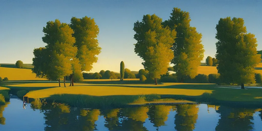 Image similar to the pond, blue sky, summer evening, kenton nelson