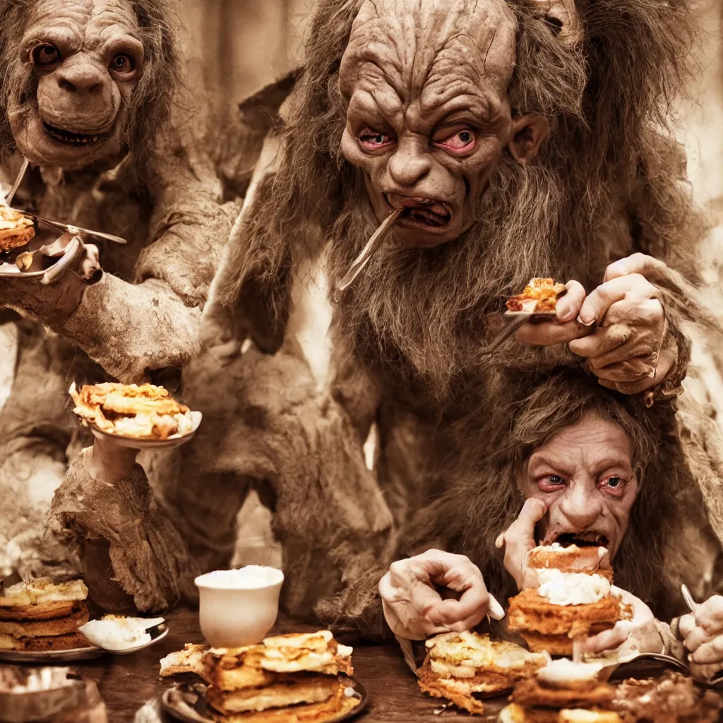 Prompt: closeup portrait of a medieval goblin eating cakes, depth of field, zeiss lens, detailed, symmetrical, centered, fashion photoshoot, by annie leibovitz and steve mccurry, david lazar, jimmy nelsson, breathtaking, 8 k resolution, extremely detailed, beautiful, establishing shot, artistic, hyperrealistic, beautiful face, octane render