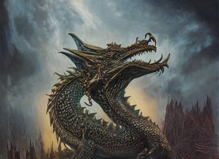 Prompt: intricate fantasy painting of a dragon by dariusz zawadski and alan lee and gris grimly, cinematic, epic