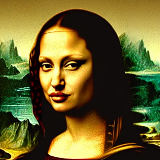 Prompt: a photo of angelina jolie as mona lisa