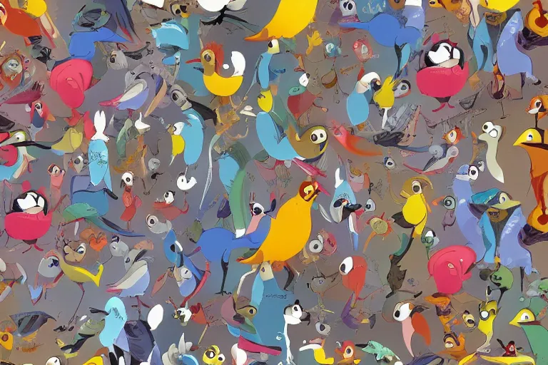 Image similar to cartoon of a thousand happy birds, from a disney animated film