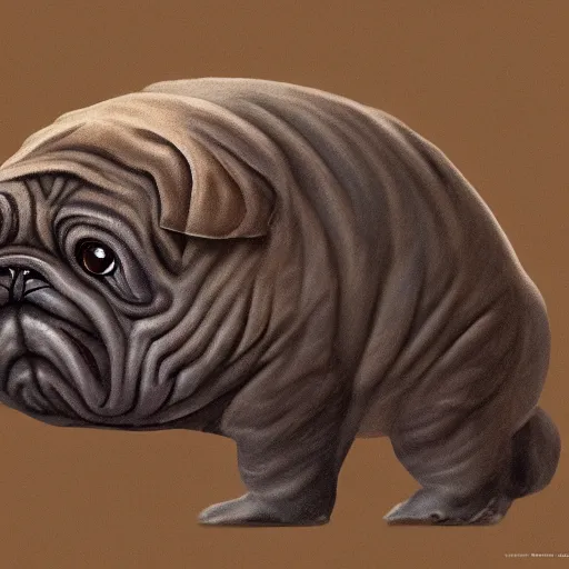 Image similar to A tardigrade with the eyes and mouth of a pug, national geographic-file-photograph, paywall-content, premium-award-winning, trending on artstation