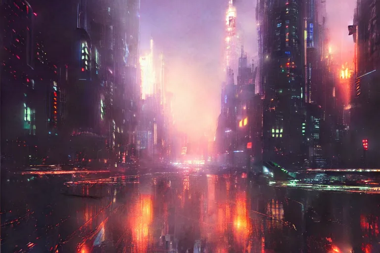 Prompt: a scifi illustration, Night City on Coruscant by ruan jia