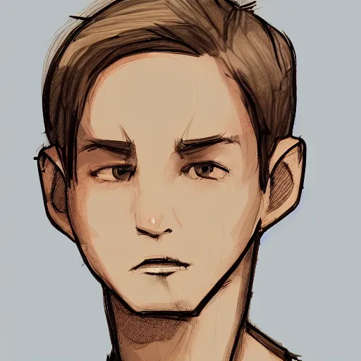 Image similar to sketch of a teenage boy with very short side part hair smiling trending on artstation