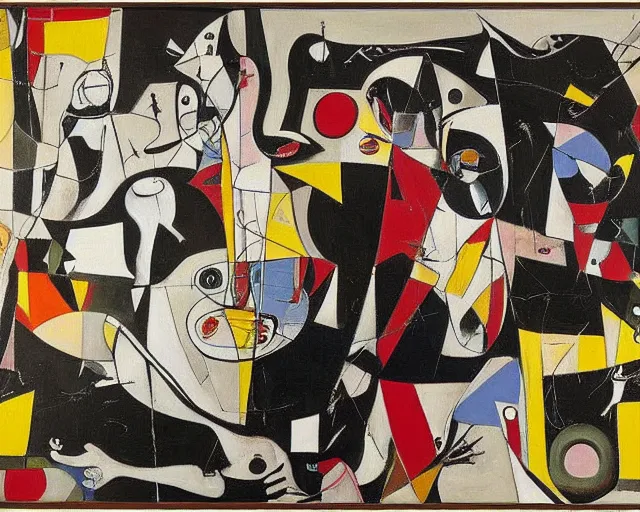 Image similar to abstract painting of guernica by graham sutherland, egon schiele, gustav klimt, joan miro, basquiat, expressionism