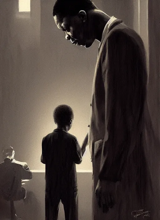 Image similar to john coltrane meeting mingus in a dark corner, intricate, elegant, highly detailed, digital painting, artstation, concept art, smooth, sharp focus, illustration, art by wlop, mars ravelo and greg rutkowski