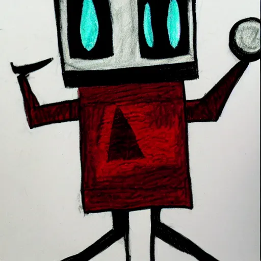 Image similar to a children's drawing of invader zim, crayon, paper,