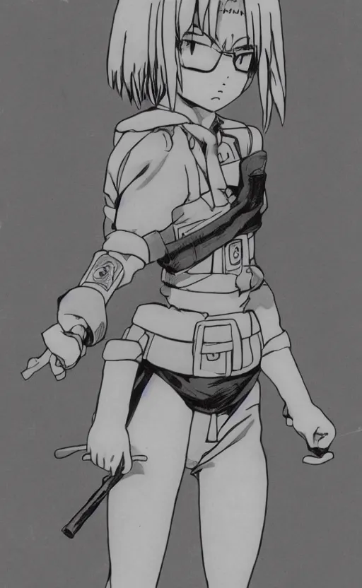 Image similar to manga, monochromatic, toriyama akira, the soldier girl character is talking