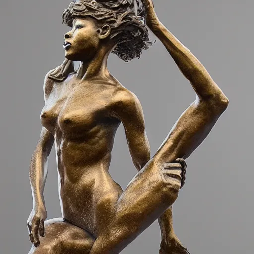 Prompt: a sculpture in bronze depicting 1 6 th notes 🎵, 8 k, unreal engine, studio lighting, art installation,