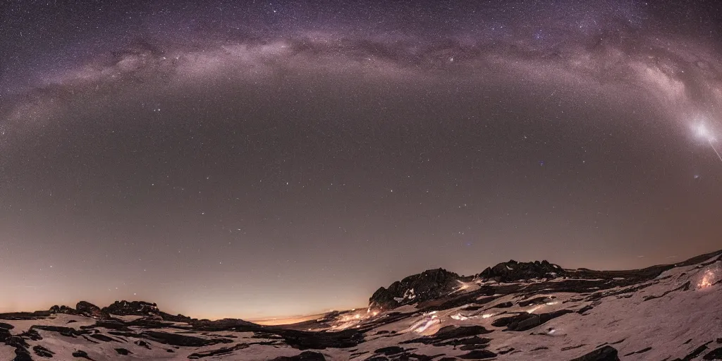 Image similar to time-lapse of landscape night sky!!, Antarctica, sharp focus, intricate, super wide angle, 4K