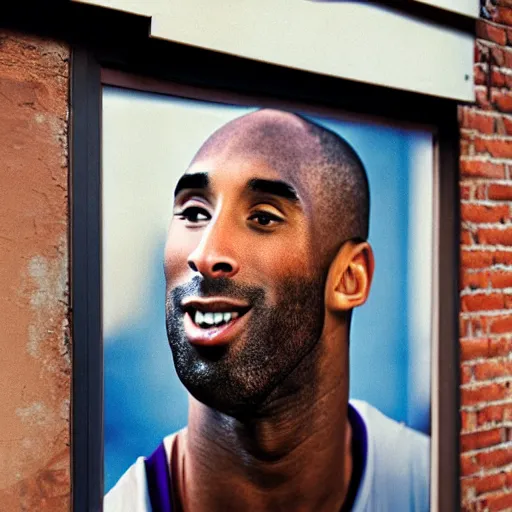 Prompt: closeup portrait of Kobe Bryant , new york back street , by Steve McCurry and David Lazar, natural light, detailed face, CANON Eos C300, ƒ1.8, 35mm, 8K, medium-format print