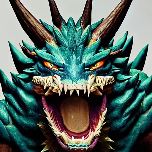 Prompt: zinogre from monster hunter as a real human, portrait photography by annie leibovitz, studio lighting, portrait photograph of a man