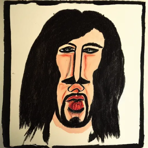 Image similar to a portrait lenny from motorhead in the style of amedeo modigliani