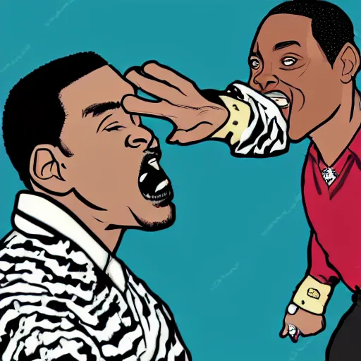 Image similar to a detailed illustration of will smith slapping chris rock in the style of jojo