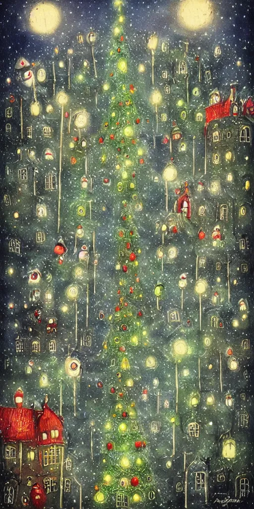 Prompt: a christmas trees night scene by alexander jansson