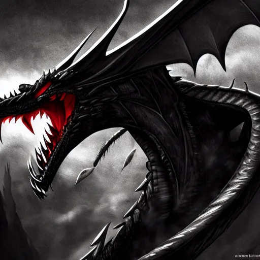 Prompt: An angry black dragon, 4k, cinematic, dramatic, in the style of Alex Horley