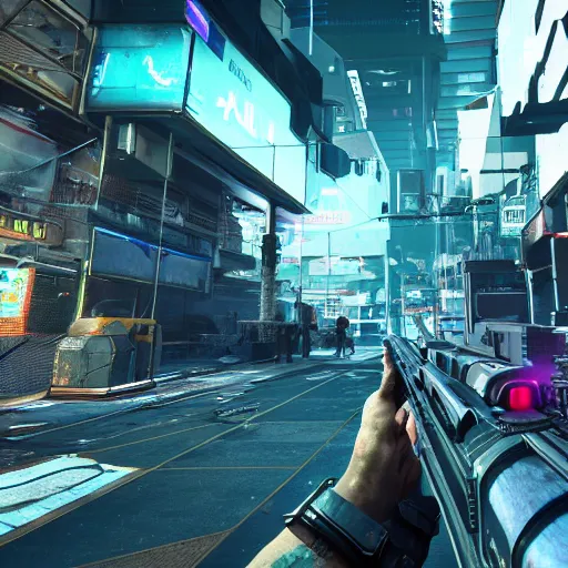 Prompt: futuristic call of duty game set in a synth - wave cyberpunk city, ps 5, 8 k