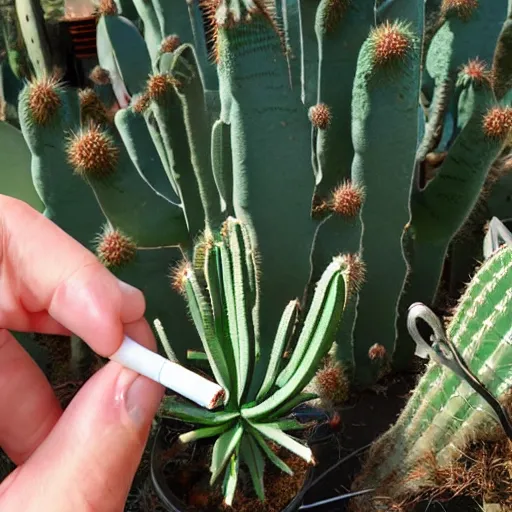 Prompt: having a cigarette with a cactus