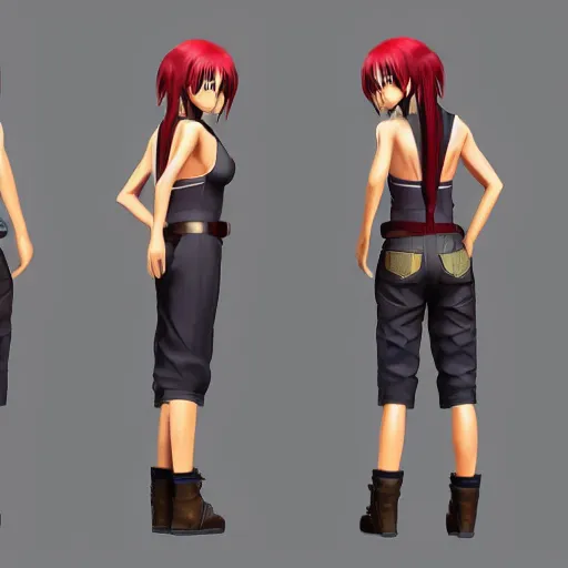 Image similar to 3 d modelling reference of an anime video game character. free download for artists. front, back and side view.