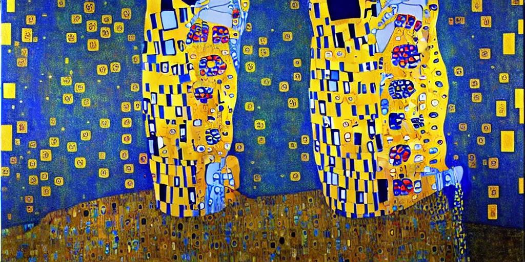 Image similar to modern art, pseudo figurative, klimt gustav, oil painting, klein blue