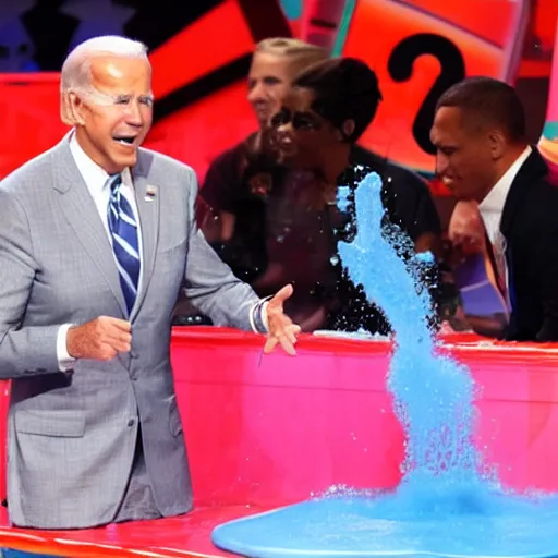 Image similar to joe biden getting slimed at the kids choice awards