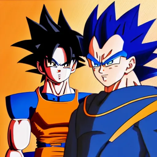 Image similar to fusion of sasuke and vegeta art by akira toriyama, 8 k, dragon ball artstyle, cel shaded, highly detailed, epic lighting