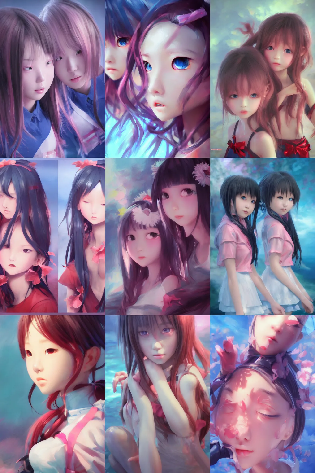 Prompt: 3d dark infrared octane render concept art by D. Jun, by Mo Xiang Tong Xiu, by Igarashi Daisuke, cute beauty portrait anime schoolgirls under dark pink and blue water. cute sad face. dramatic deep light, trending on artstation, oil painting brush