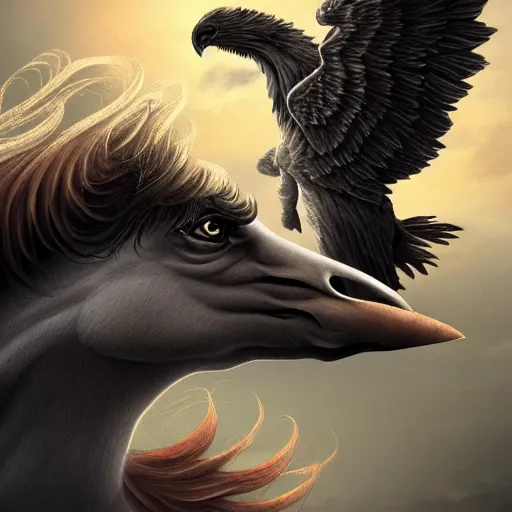 Prompt: digital illustion of a majestic unicorn with flowing mane riding on the back of a giant bald eagle, deviantArt, artstation, artstation hq, hd, 4k resolution