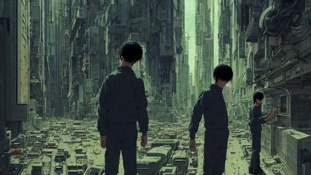 Image similar to realistic aesthetic highly detailed photography of characters in akira scene, characters with hyperrealistic highly detailed faces. from akira by katsuhiro otomo and alejandro hodorovski and denis villeneuve and gregory crewdson style with many details by mike winkelmann and vincent di fate in sci - fi style. volumetric natural light hyperrealism photo on dsmc 3 system
