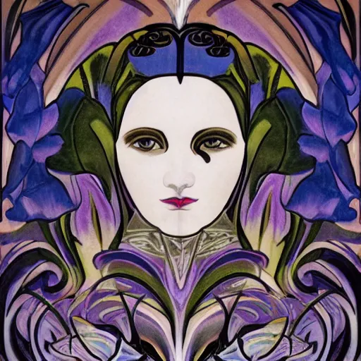 Image similar to a facemask made of stylized flowers, by evelyn de morgan and diego rivera and john watkiss and annie swynnerton, art deco shaman, art brut, symbolist, dramatic cinematic lighting, god rays, iridescent beetles, clean crisp graphics, smooth sharp focus, extremely detailed