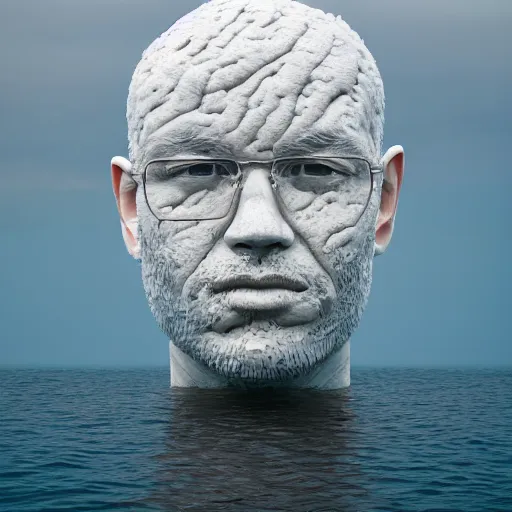 Image similar to a giant sculpture of a human head made out of water, on the ocean water, cinematic, in the style of johnson tsang, long shot, hyper detailed, hyper realistic, ray tracing, 8 k resolution, sharp focus, realistic water, award winning